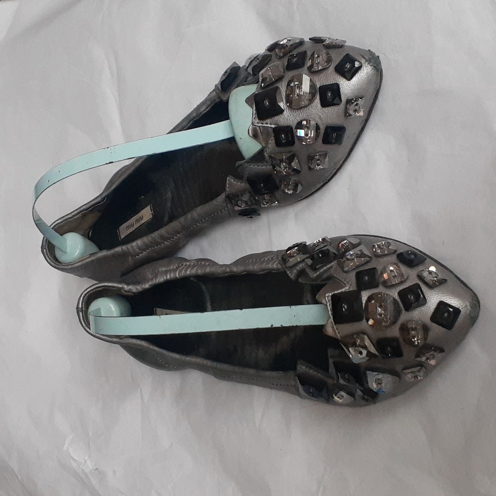 Miu Miu Pointy Toe Flats With Rhinestones 38 / 7.5 - image 1